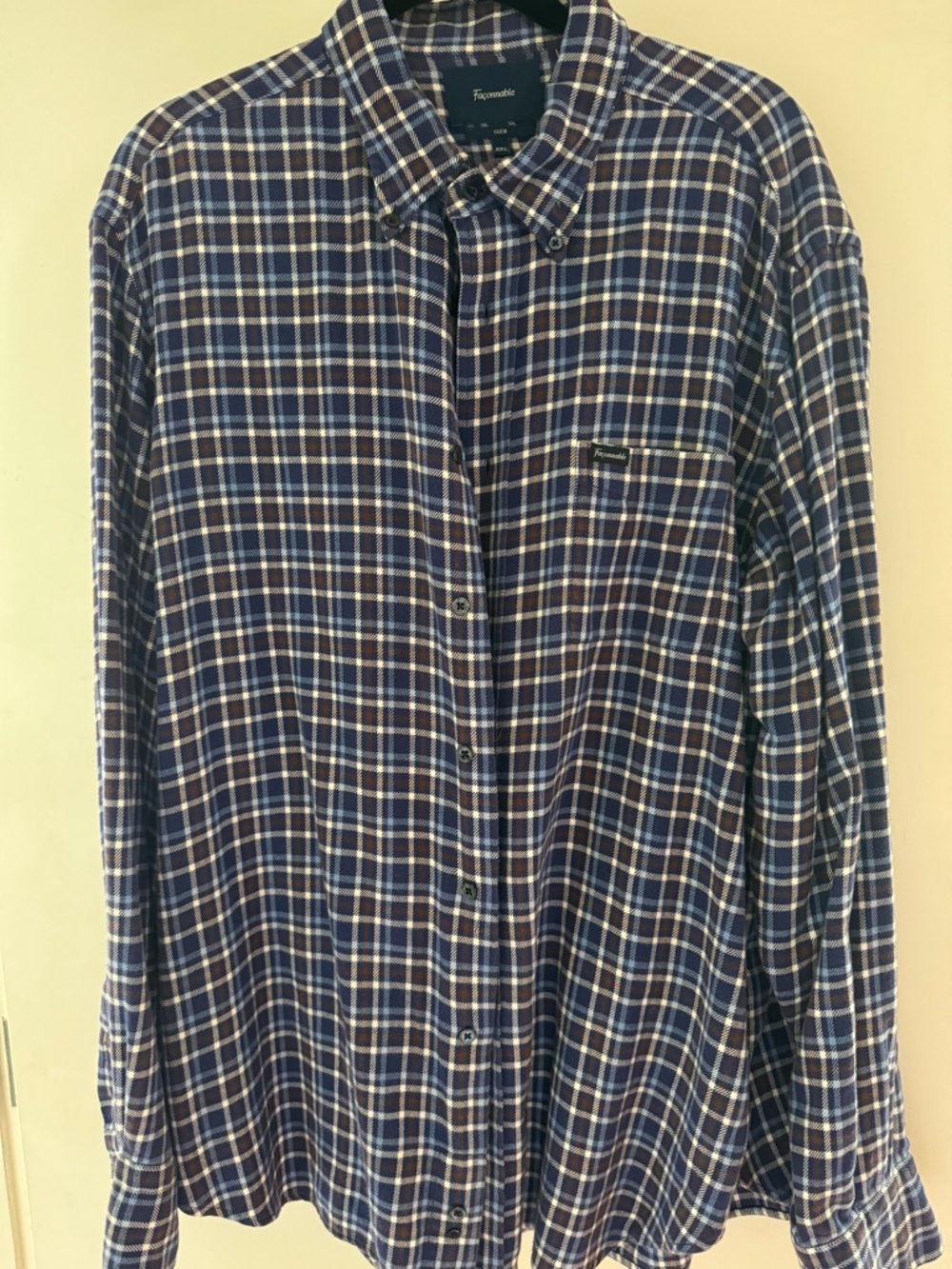 Faconnable Men's Navy and White Plaid Button-Down Shirt
